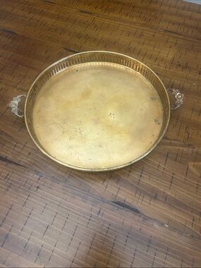 Brass Serving Tray with Ornate Handles - Gold Finish